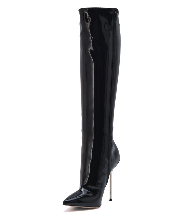 CUSTOM - High Italian knee boots GAIA with stiletto heels in genuine patent leather