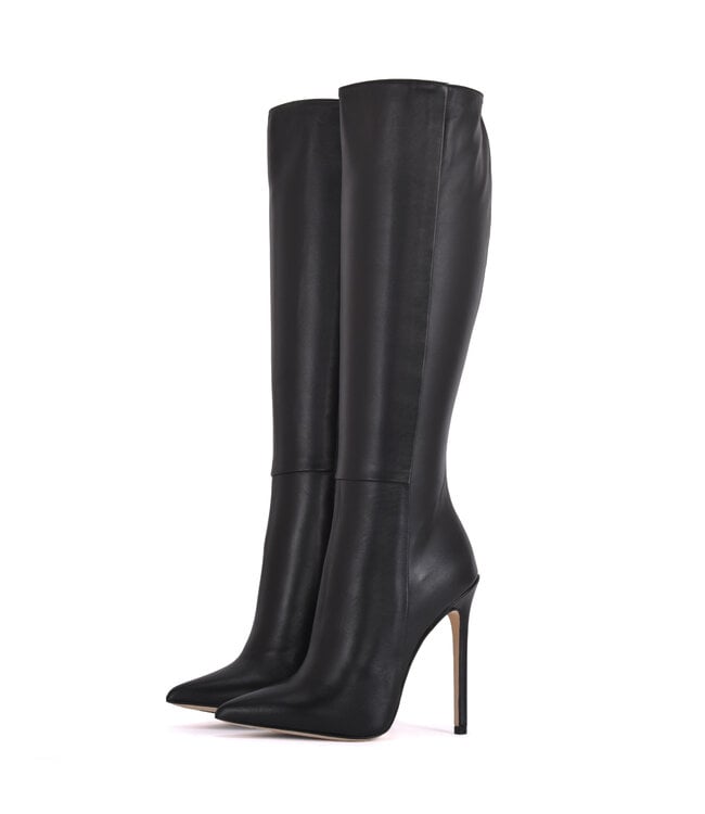 High knee boots with platform heels in real leather - Italian High ...