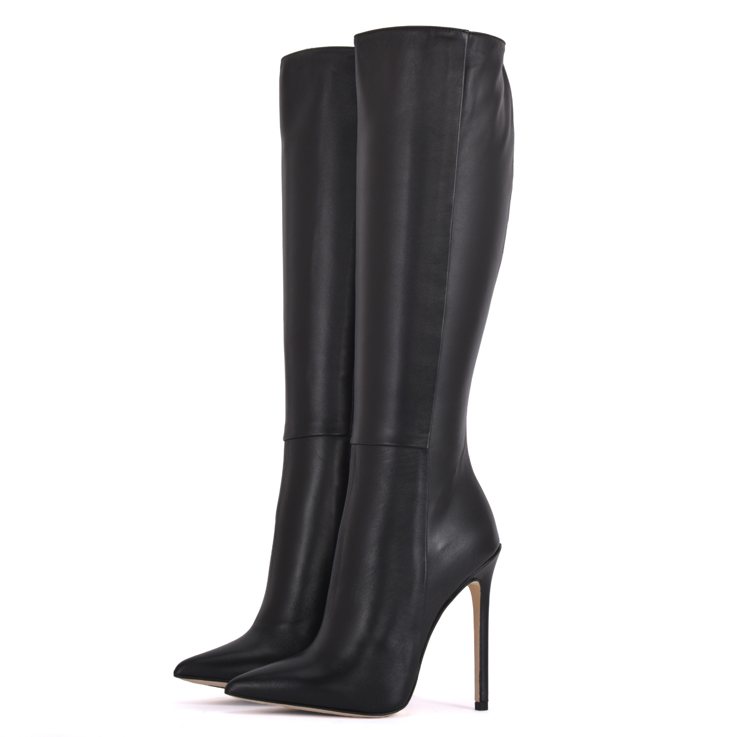 High knee boots with platform heels in real leather - Italian High ...