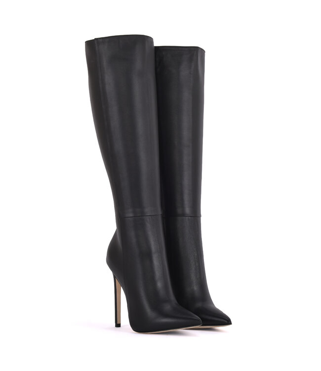 High knee boots with platform heels in real leather - Italian High ...