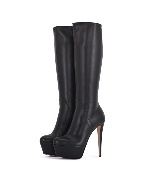 High Italian knee boots ISIS with platform heels in real leather