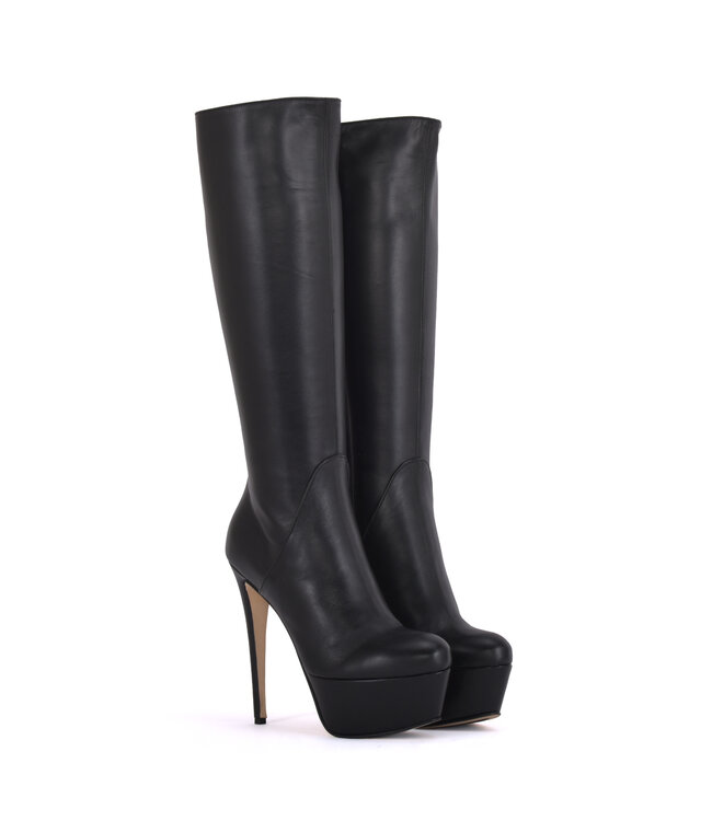 High Italian knee boots ISIS with platform heels in real leather
