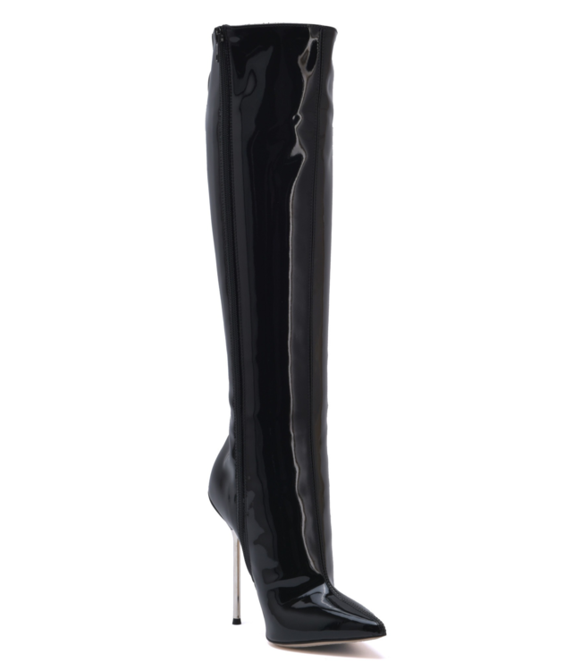 High Italian knee boots GAIA with stiletto heels in genuine patent leather