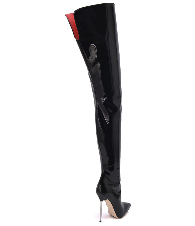 CUSTOM - Hoge Italiaanse kruislaarzen GAIA met stilettohakken in echt lakleer