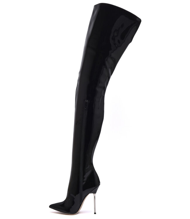 CUSTOM - Hohe italienische Crotch-Stiefel GAIA mit Stilettoabsatz aus echtem Lackleder