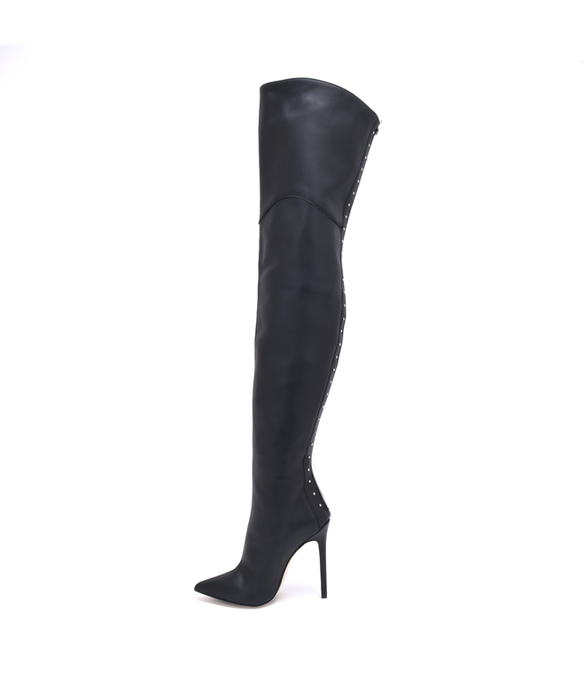 High Italian THIGH boots MANOUK with full back zipper in genuine leath ...