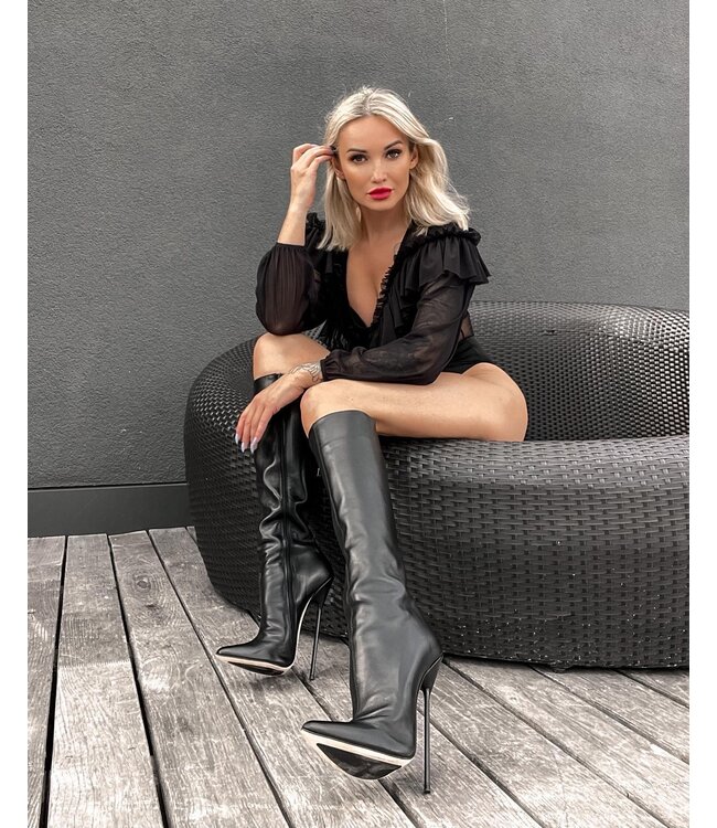 CUSTOM Sanctum VENUS KNIE LAARZEN ZWART NAPPA