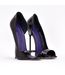 Italienische Sandalen MONICA schwarz glänzend mit Metallabsatz mit lila Inlay