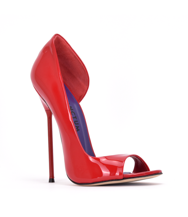 Italiaanse sandalen MONICA rood glanzend met metalen hakken met paarse inleg