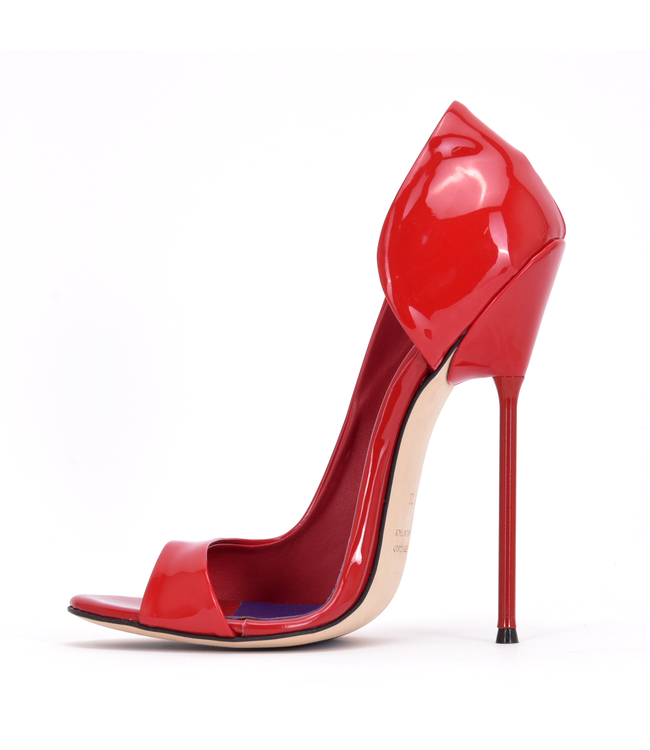 Italienische Sandalen MONICA rot glänzend mit Metallabsatz mit lila Inlay