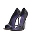 Italiaanse sandalen MONICA-12 zwart glanzend met metalen hakken met paarse inleg