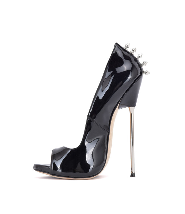 Sanctum Shoes CLAUDINE SPIKE BLACK SHINY OPEN TOE PUMPS