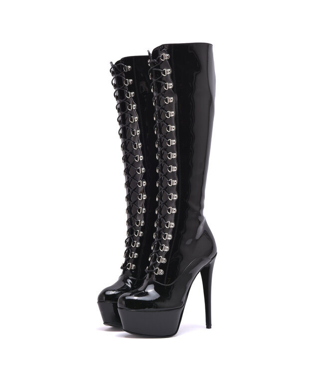 Sanctum Shoes NINA PLATEAU-STIEFEL MIT SCHNÜRUNG SCHWARZ GLÄNZEND