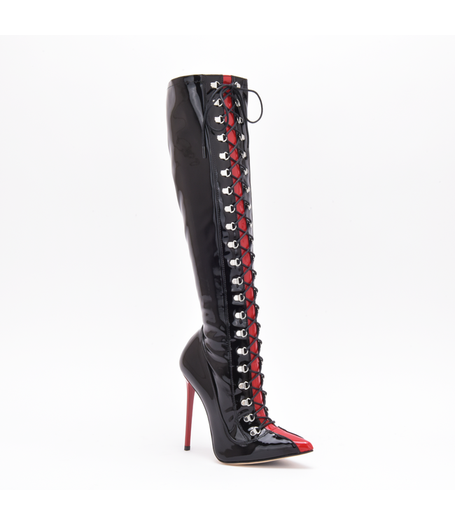 Sanctum IRIS LACE-UP KNEE BOOTS BLACK RED SHINY