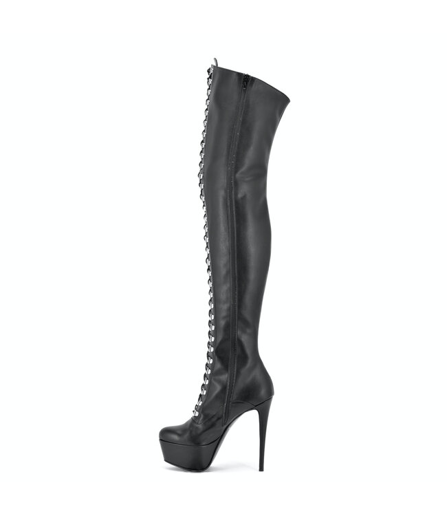 Sanctum Shoes NIGELLA LACE UP THIGH BOOTS BLACK MATTE