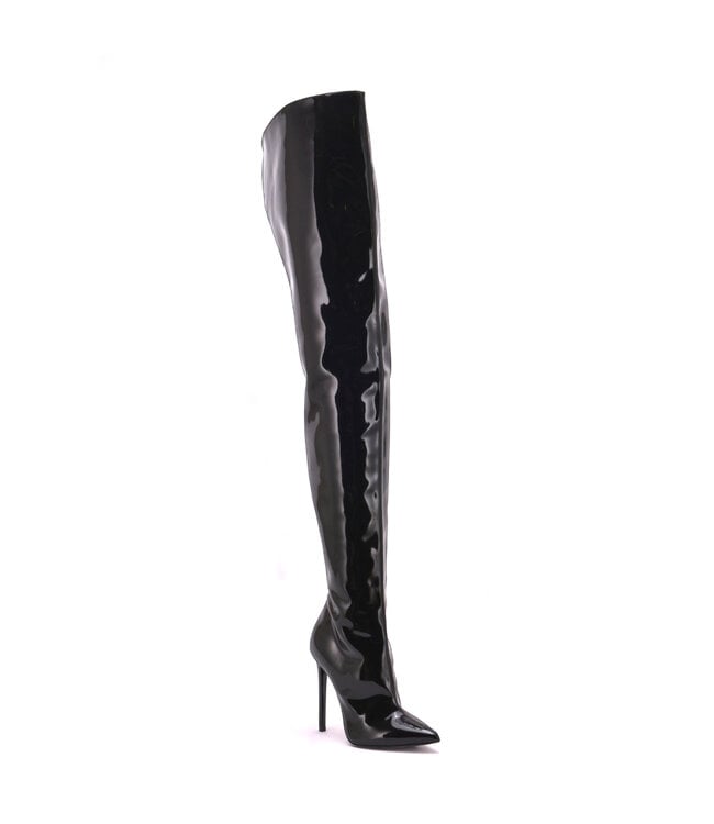 High crotch boots GIULIA with stiletto heels in Italian synthetic shiny leather