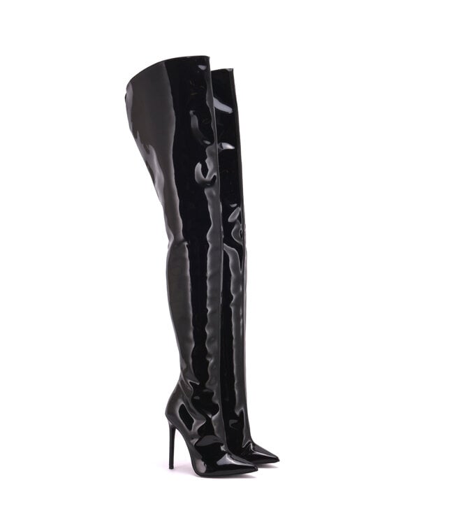 High crotch boots GIULIA with stiletto heels in Italian synthetic shiny leather