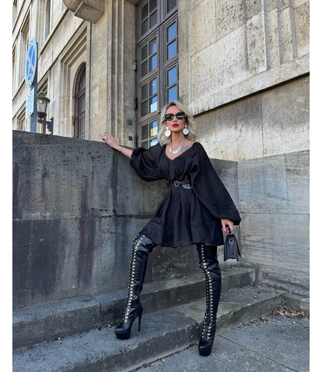 Sanctum Shoes NIGELLA LACE UP THIGH BOOTS BLACK MATTE