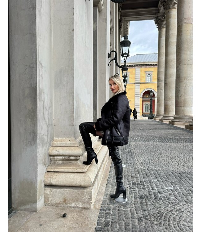 High Italian crotch boots BROOKLYN with 10cm chunky heels in genuine leather