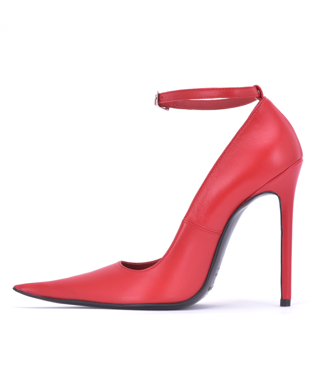ANNE EXTREME POINTY PUMPS WITH STRAP RED NAPPA