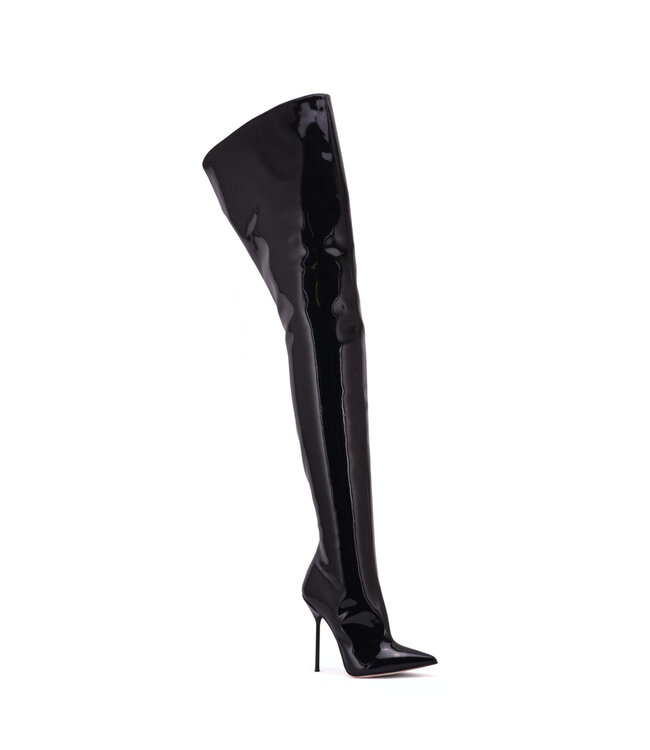 Hohe italienische Schrittstiefel JULIETTE mit Stiletto-Absatz aus echtem Lackleder