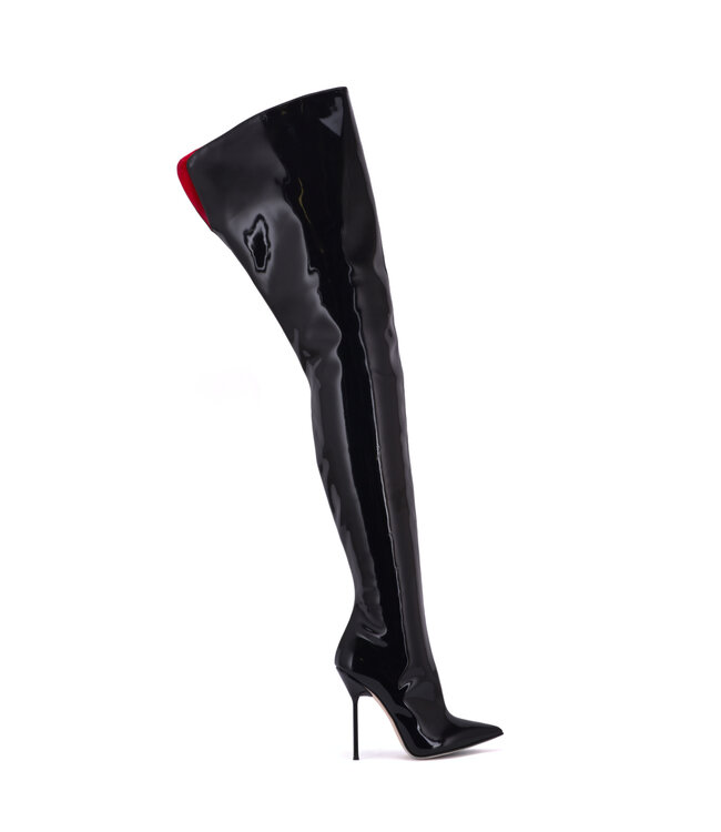 High Italian crotch boots JULIETTE with stiletto heels in genuine patent leather