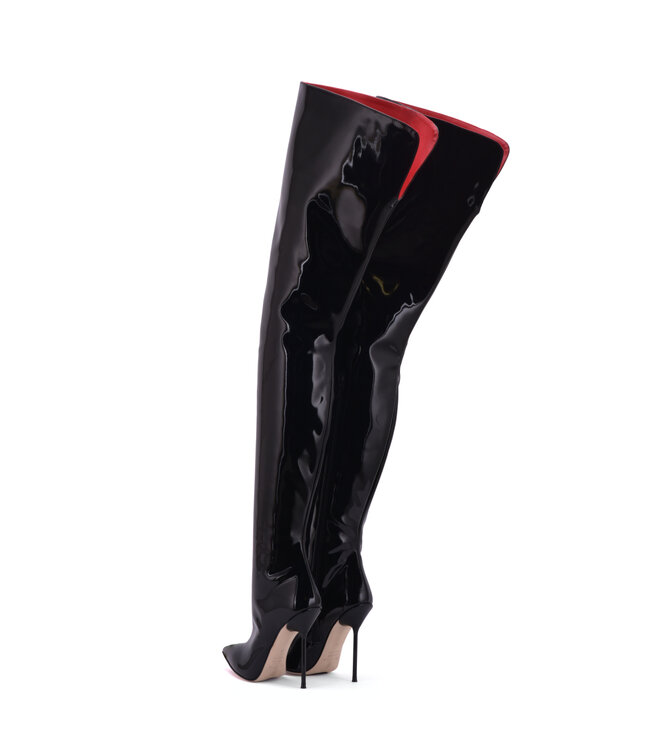 Hohe italienische Schrittstiefel JULIETTE mit Stiletto-Absatz aus echtem Lackleder