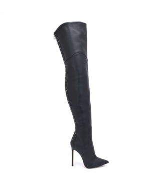 CUSTOM MANOUK THIGH BOOTS BLACK NAPPA with STUDS