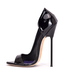 CUSTOM - Italiaanse sandalen MONICA zwart glanzend met metalen hakken met paarse inleg