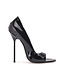 CUSTOM - Italiaanse sandalen MONICA-12 zwart glanzend met metalen hakken met paarse inleg
