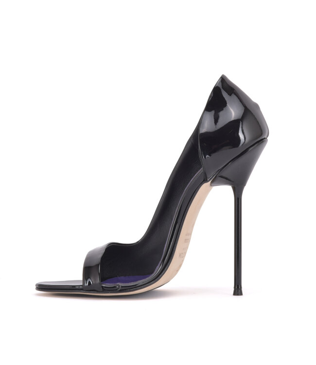 CUSTOM - Italiaanse sandalen MONICA-12 zwart glanzend met metalen hakken met paarse inleg