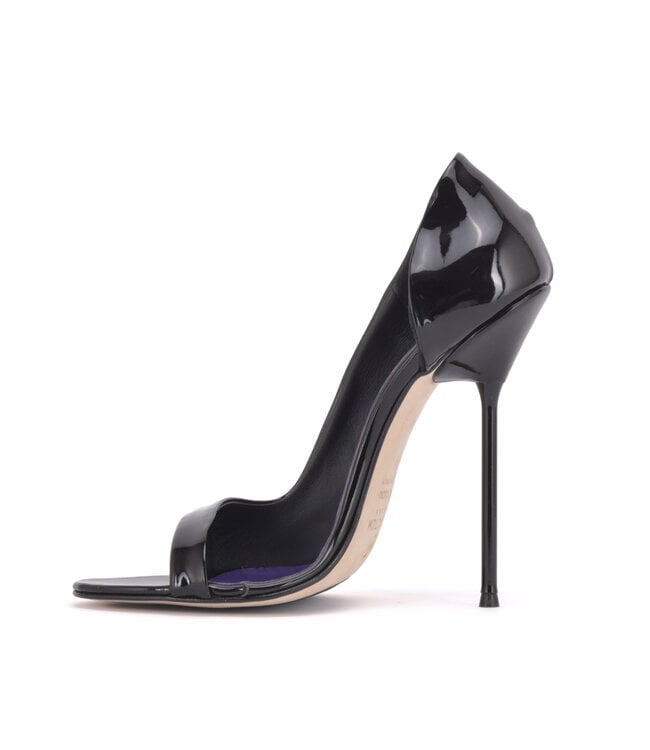 CUSTOM - Italienische Sandalen MONICA-12 schwarz glänzend mit Metallabsatz mit lila Inlay