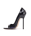 CUSTOM - Italiaanse sandalen MONICA-12 zwart glanzend met metalen hakken met paarse inleg