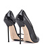 CUSTOM - Italiaanse sandalen MONICA-12 zwart glanzend met metalen hakken met paarse inleg