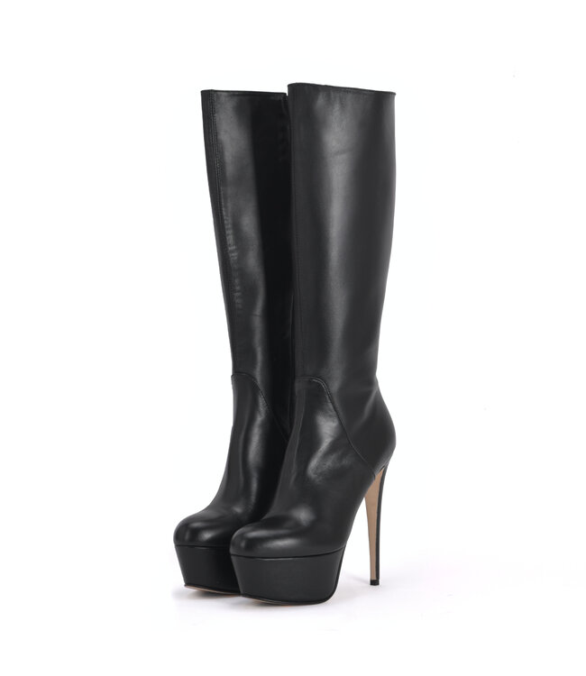 High Italian knee boots ISIS with platform heels in real leather