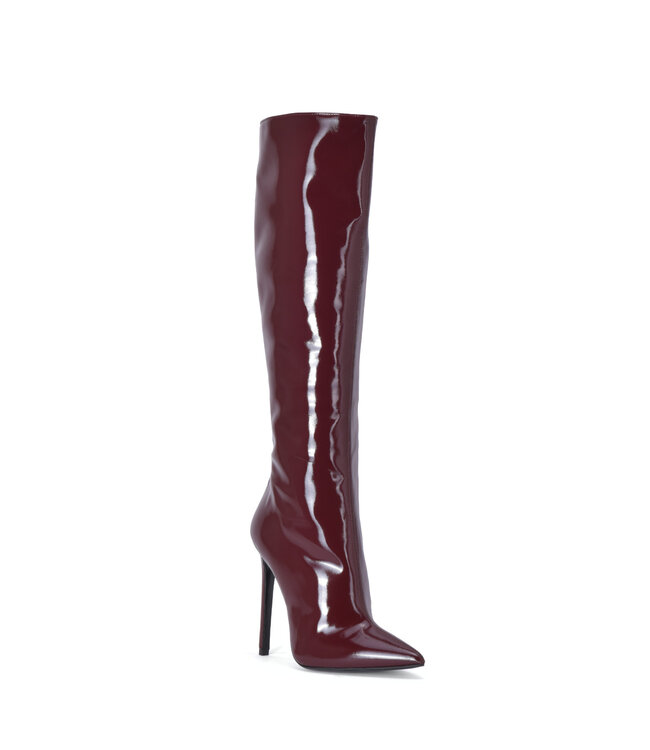 Italienische Kniestiefel VESTA aus bordeauxrotem Lackleder