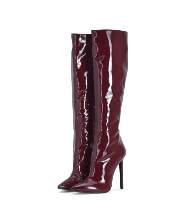 Italian Knee Boots VESTA in Bordeaux Red Patent Leather