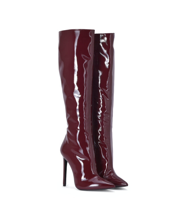 Italienische Kniestiefel VESTA aus bordeauxrotem Lackleder