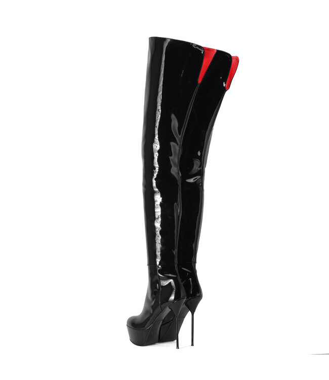 High Italian crotch boots ISABELLA with platform in real patent leather