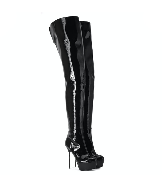 High Italian crotch boots ISABELLA with platform in real patent leather