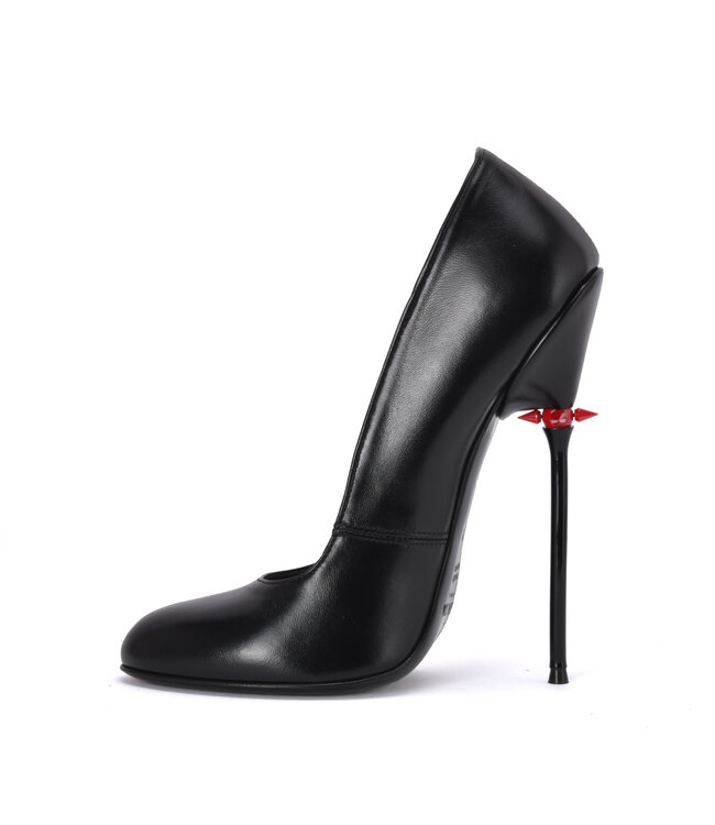 Sanctum Shoes  VALENTINA RED ALERT EDITION BLACK MATTE GOAT LEATHER ROUND NOSED PUMPS