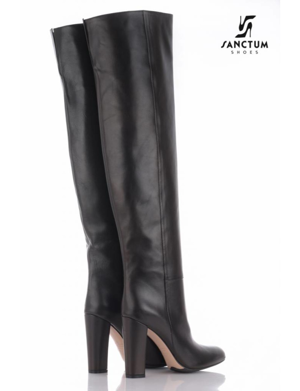 black leather crotch high boots
