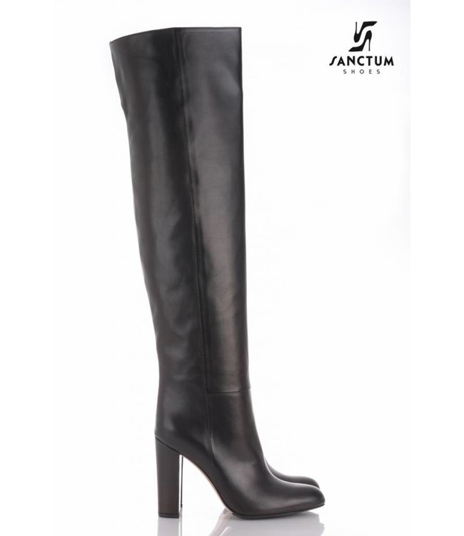 Long thigh high boots with high block heels-Outlet