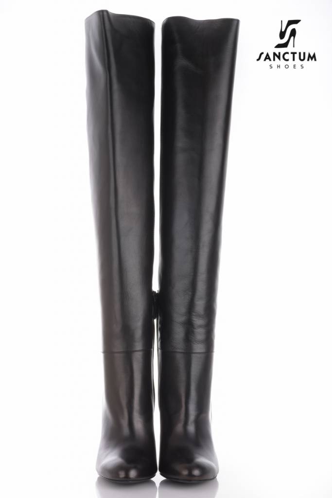 Long Italian leather overknee boots with chunky heels - Sanctum Shoes