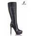 High knee boots with platform heels in real leather-Outlet