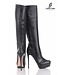 High knee boots with platform heels in real leather-Outlet