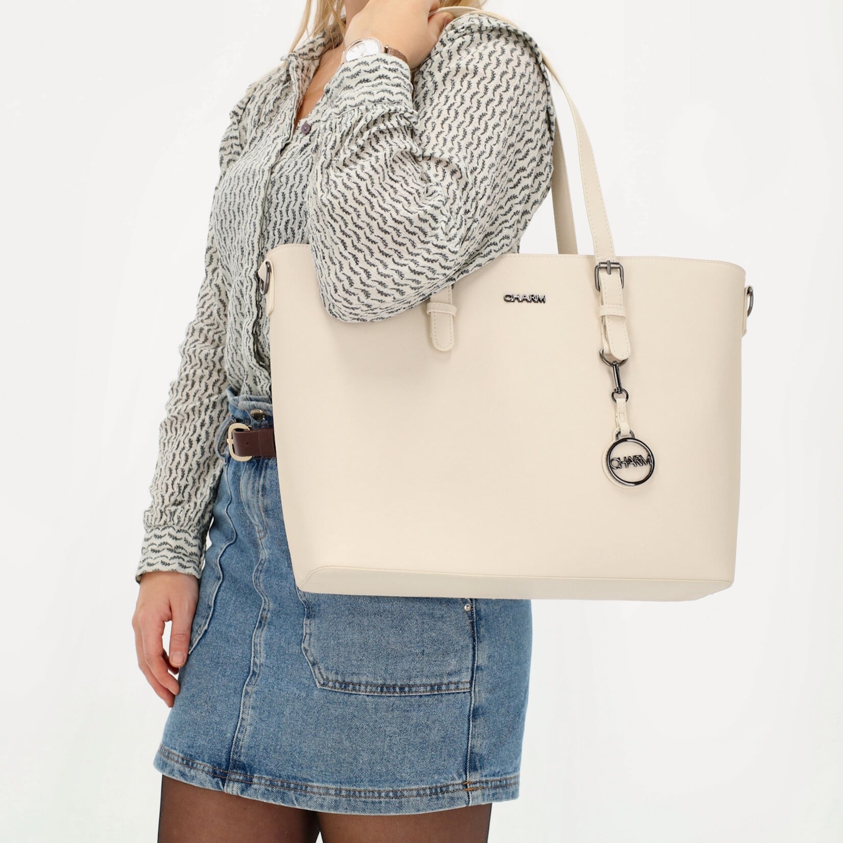 Charm London Charm London Birmingham shopper 15,6 inch laptopvak - creme