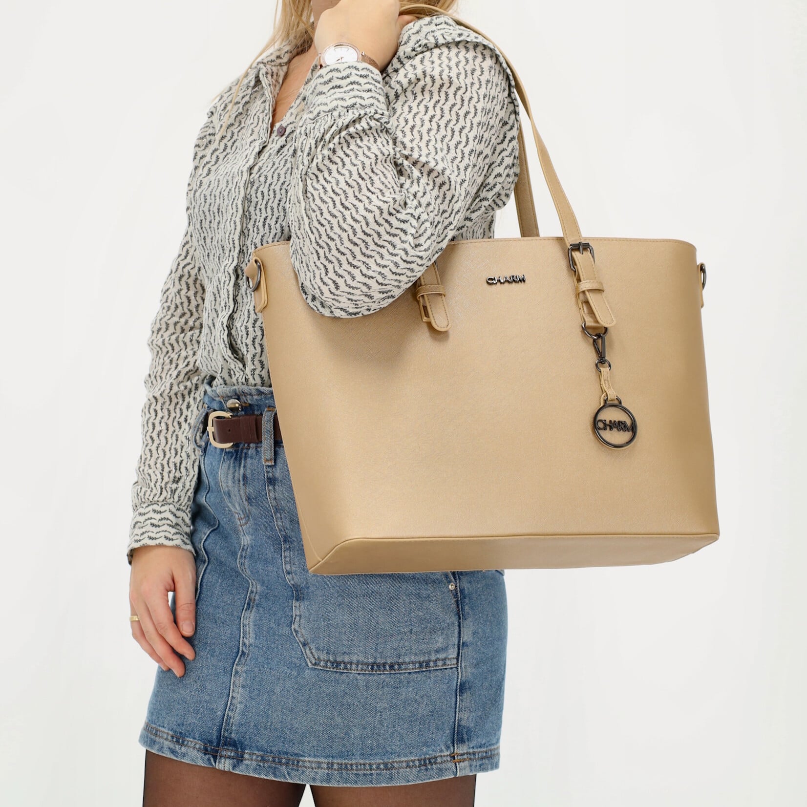 Charm London Charm London Birmingham shopper 15,6 inch laptopvak - lichtgoud