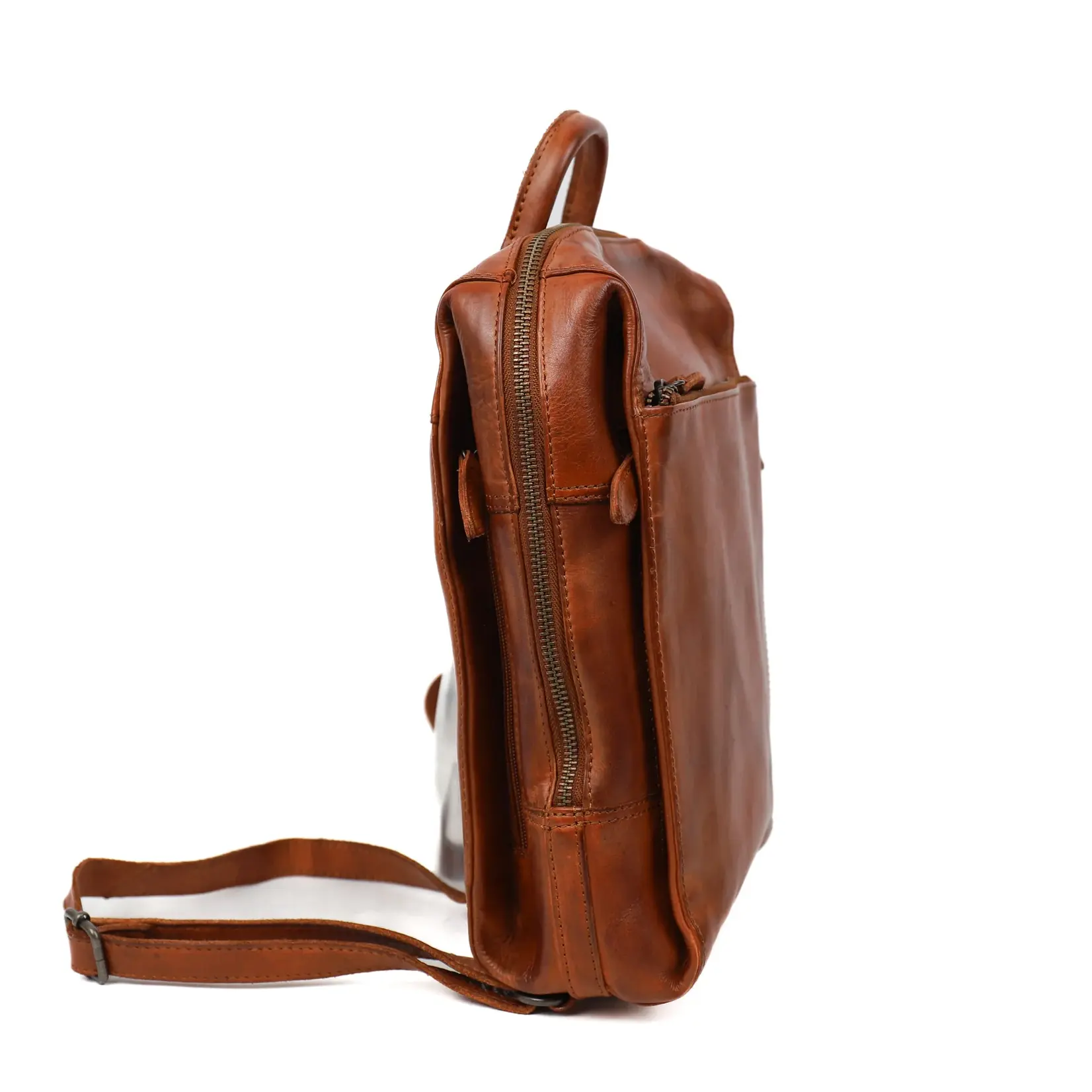Bear Design Bear Design Sil rugtas dames leer met veel ritsvakken - cognac