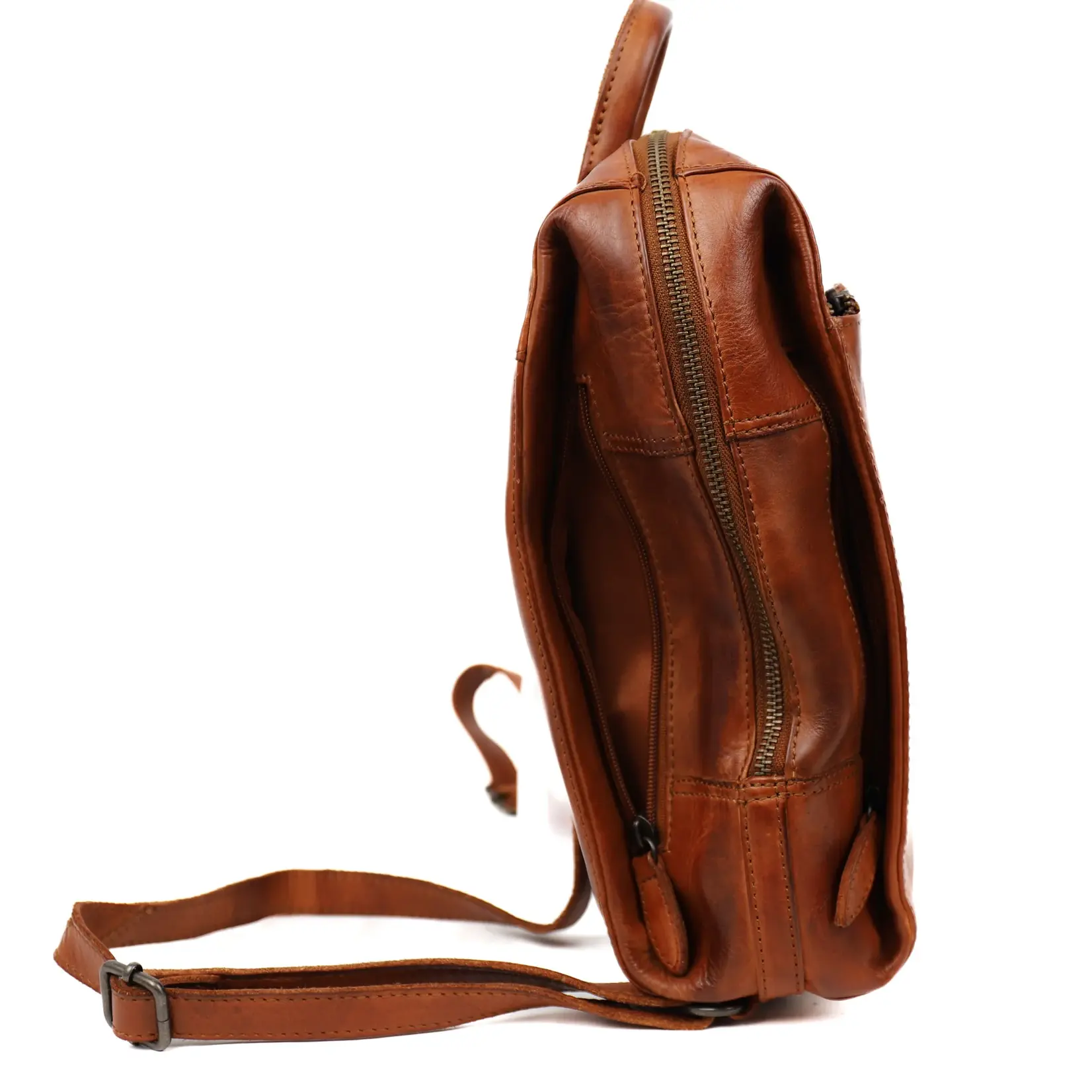 Bear Design Bear Design Sil rugtas dames leer met veel ritsvakken - cognac